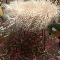 Retro Funky Faux Pink Fur Stool