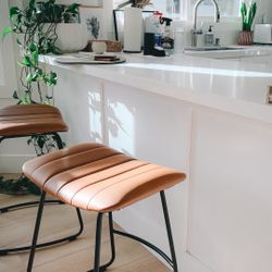 Modern Brown Faux Leather Counter Stools – Set of 3