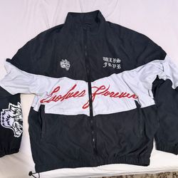 DARC SPORT Dual Wolves Forever Darby Track Jacket in Black/White SIZE S