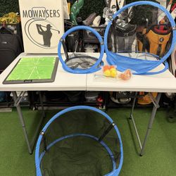 MOWAYSERS Golf Chipping Nets Practice Kit | Complete Set with Mat, 3 Collapsible Chipping Nets, 6 Foam Balls, Tees & More | Portable, Easy to Set Up, 
