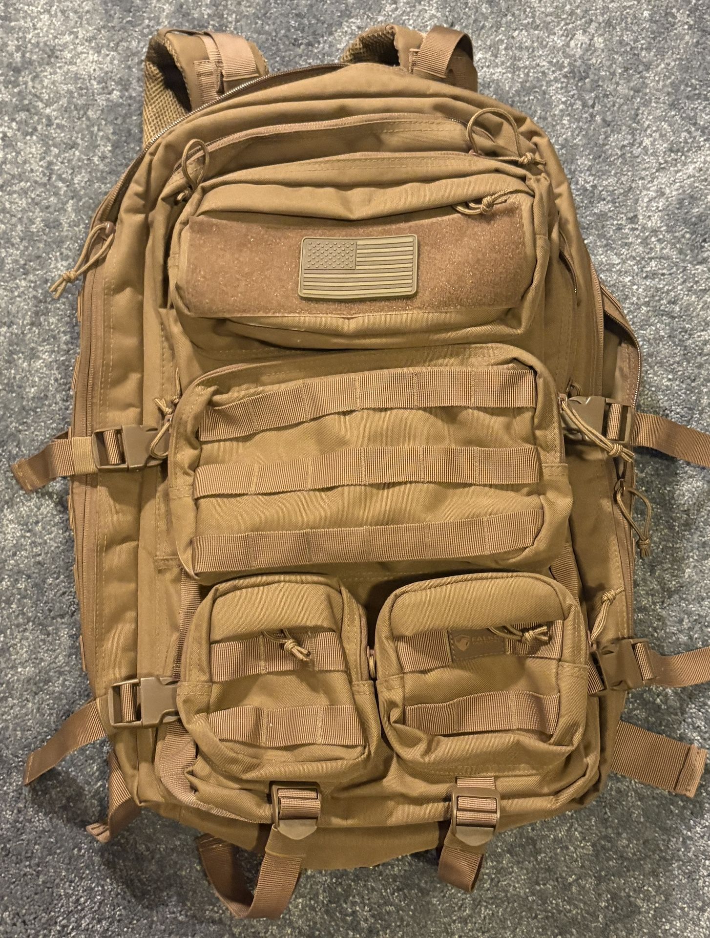 Falko Tactical Military Style Backpack - MOLLE, Heavy Duty, Mutliple Compartments, Brown