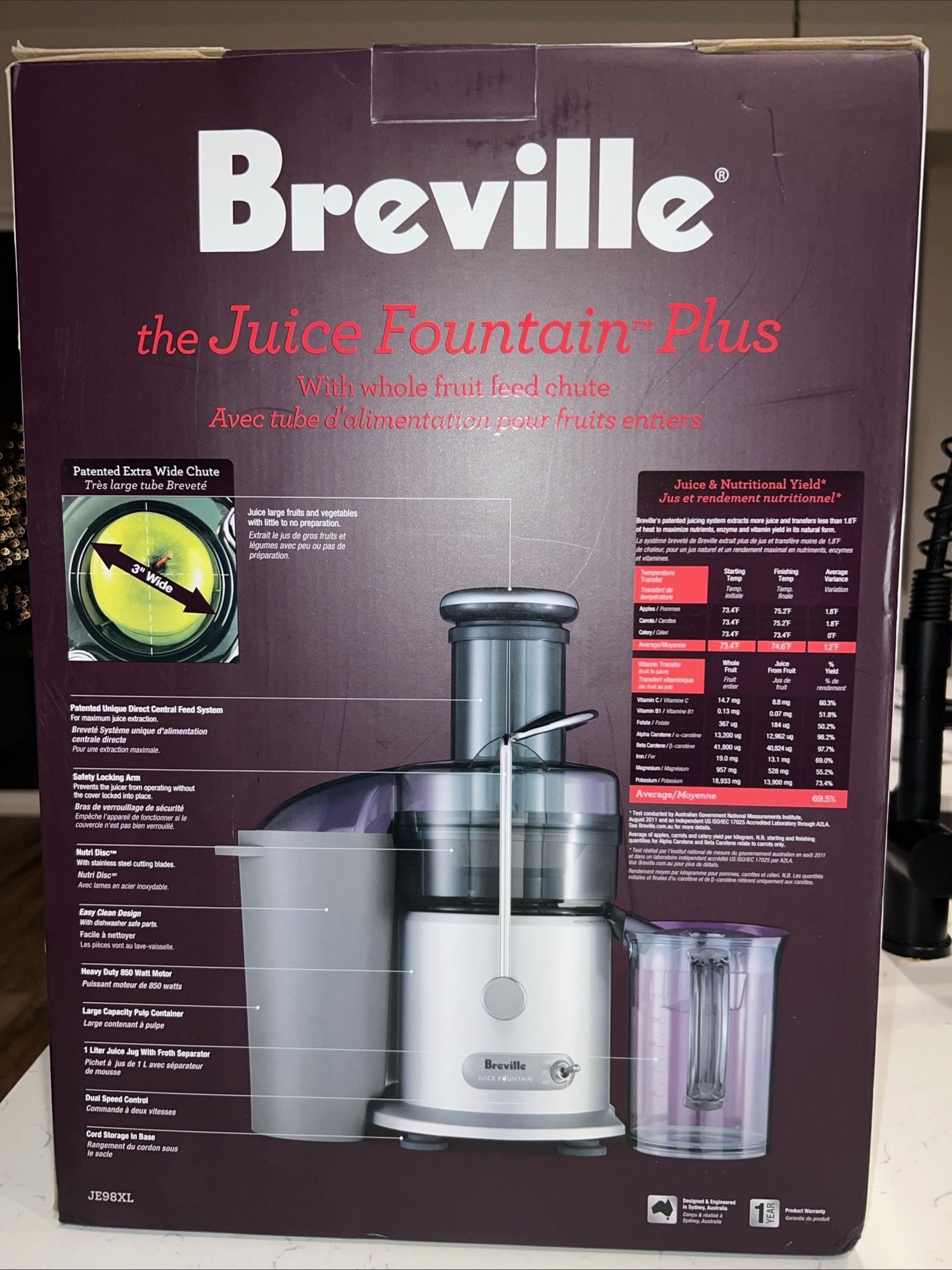 Breville Juice Fountain Plus Juicer – JE98XL (Whole Fruit Chute)