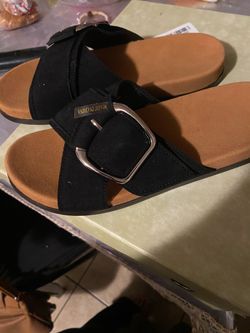 Black Suede Crossband Slide Sandals