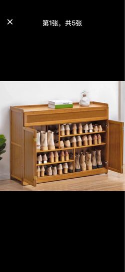 Folding Door Entryway Shoe Cabinet - with Boot Compartment - Brown  a01a3a010a3 S3-1