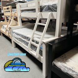 Twin Full Litera White Cama Con Colchones Bunk Bed 