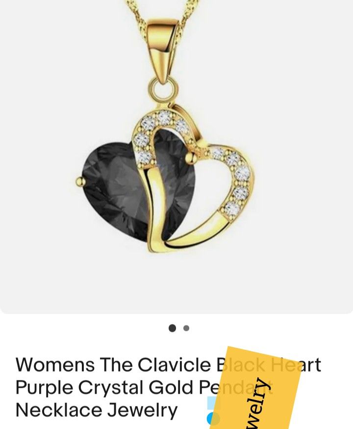 Women's Clavicle Purple Heart Pendant With Crystal Insets On Heart
