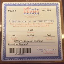 Beanie Babie Tusk Museum Quality