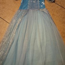Girls Beautiful Long Formal Blue Elsa Costume Dress