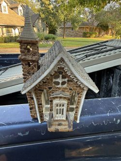 Vintage Ceramic Church & Steeple – Signed ’87, Hand-Painted Stone-Look Décor