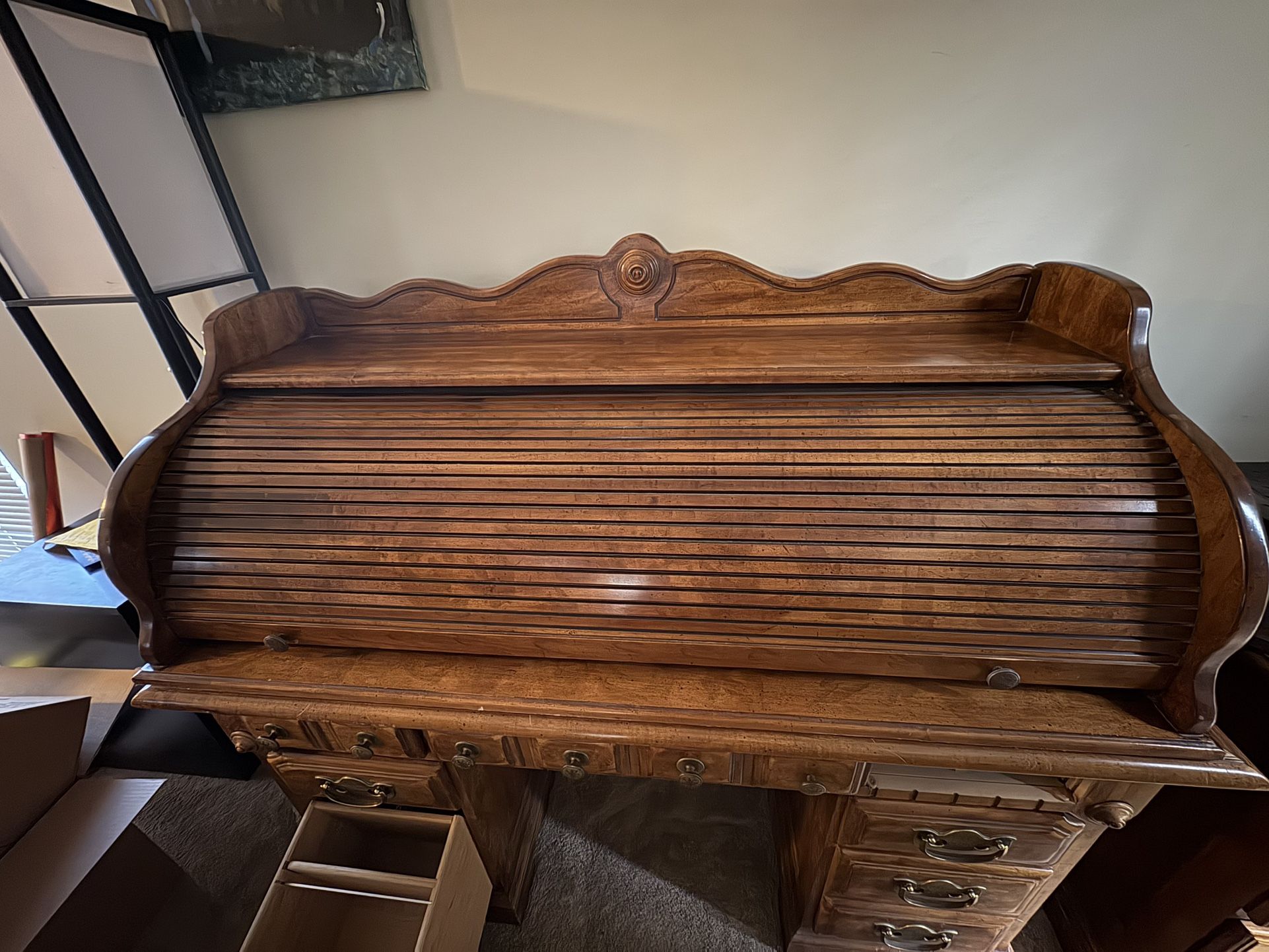 Light Brown Wooden Rollaway Desk