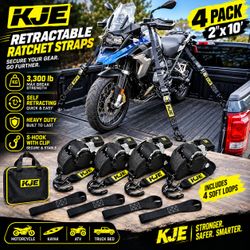 KJE Retractable Ratchet Straps, (4) 2" x 10' Automatic Tie Down Strap