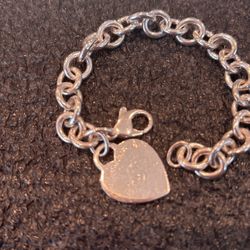 Tiffany & Co. 925 Solid Sterling Silver Round Link Chain Heart Tag Bracelet