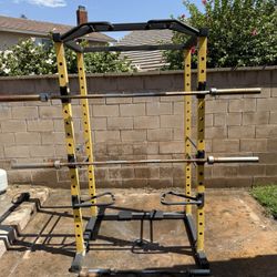 4 Post Weight Rack with Olympic bars and Olympic weights