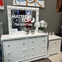 Makeup Vanity Dresser White And Silver 