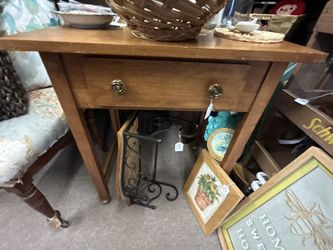 Cute Vintage Wood Side Table or Small Desk on Wheels