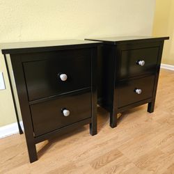 2 Clean and Nice Black Two Drawer Nightstands.