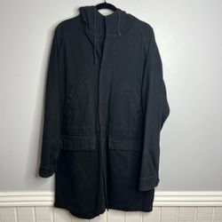 Stussy Denim Parka Mens Large Black 100% Cotton Long Coat *FLAW*
