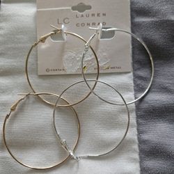 New..2 Pairs Earring Hoops..1pr Silver, 1pr Gold