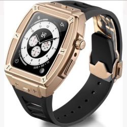 RYUEUYA Luxury Stainless Steel Case Rubber Band For Apple Watch 44/45mm
