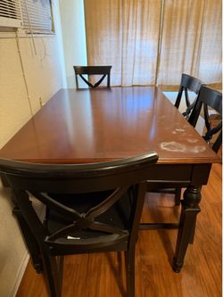 Dinning Table-Counter Height Dining Table Set w/ Butterfly Leaf & 4 Chairs – Expands to 5’ x 5’