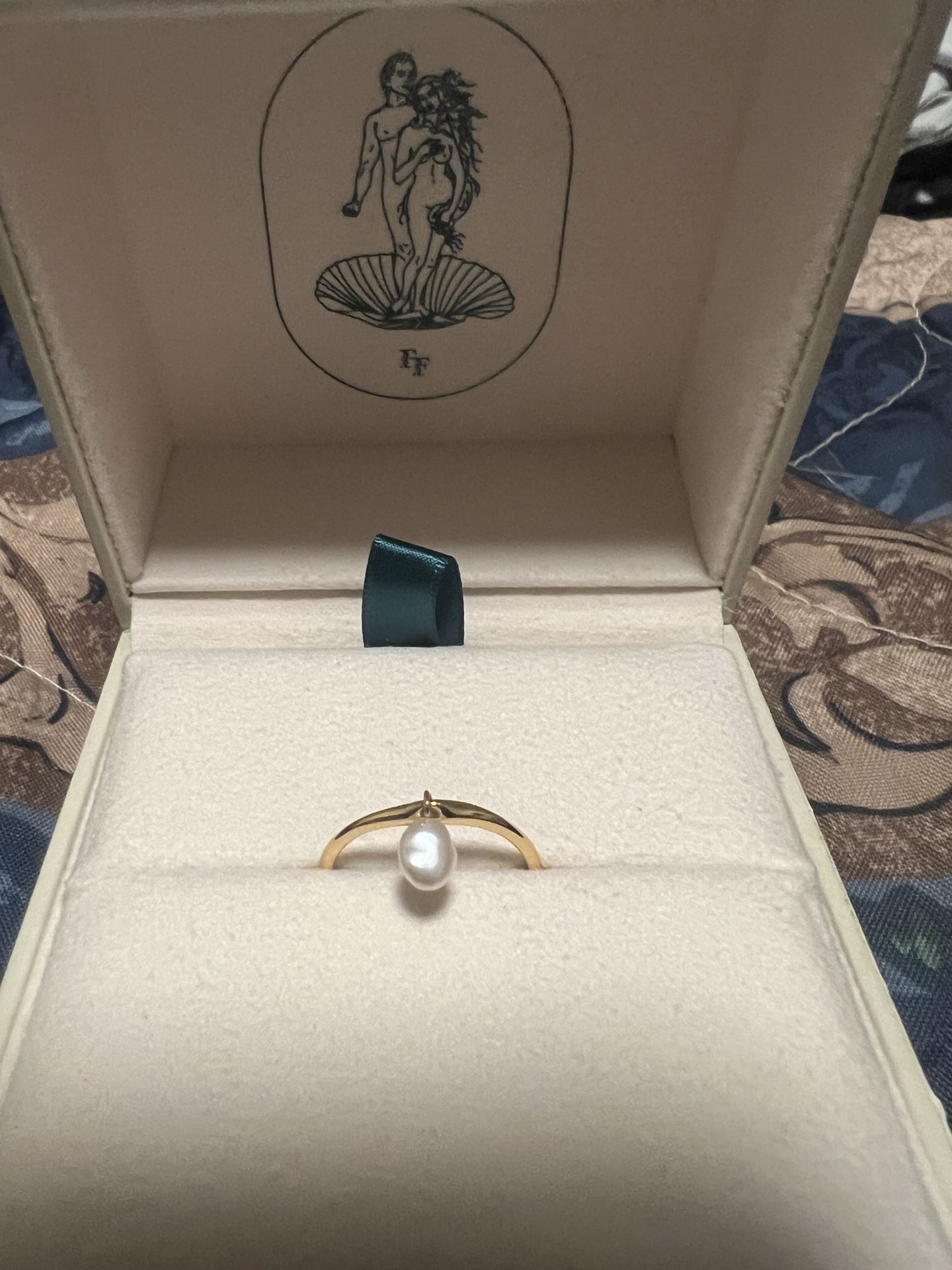 Fyn & Fia Alexandera Pearl Ring 18k Gold Plated Silver 925 Brand New