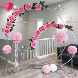 84" 7 Feet / 60" 5 Feet Backdrop Circle Round Metal Balloon Stand Wedding Arch - Gold / Silver