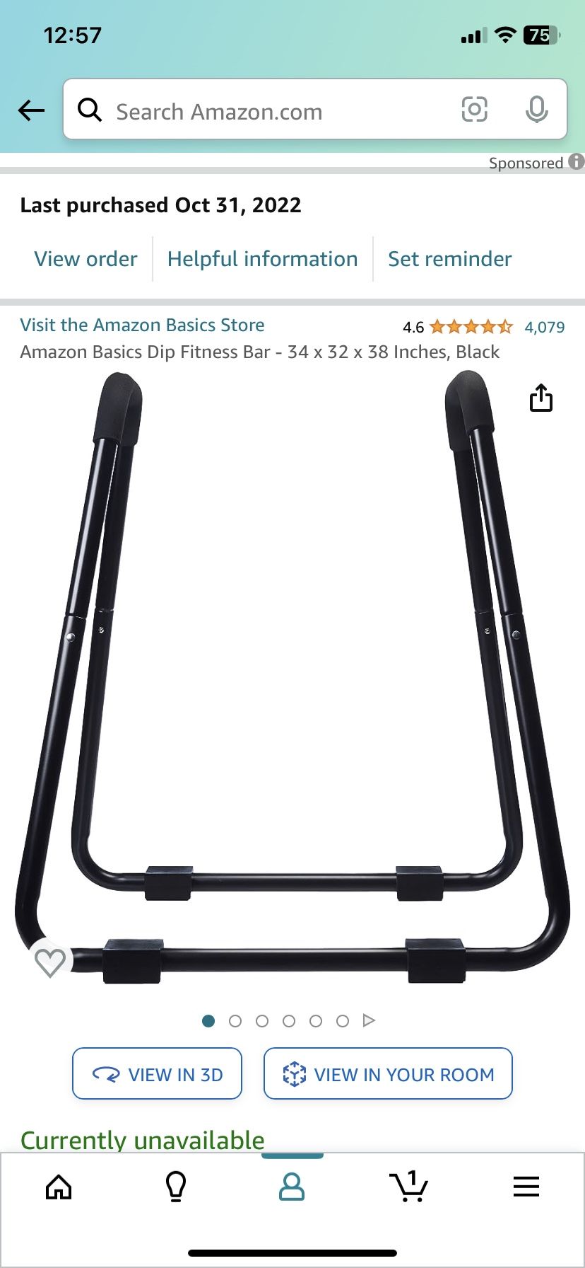 Amazon Basics Dip Fitness Bar - 34 x 32 x 38 Inches, Blacktop