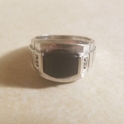 White Gold 10k Ring-blk Onyx Size9