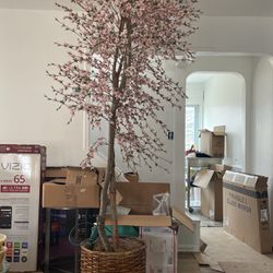 8’ Tall Faux Tree With Pink Flowers