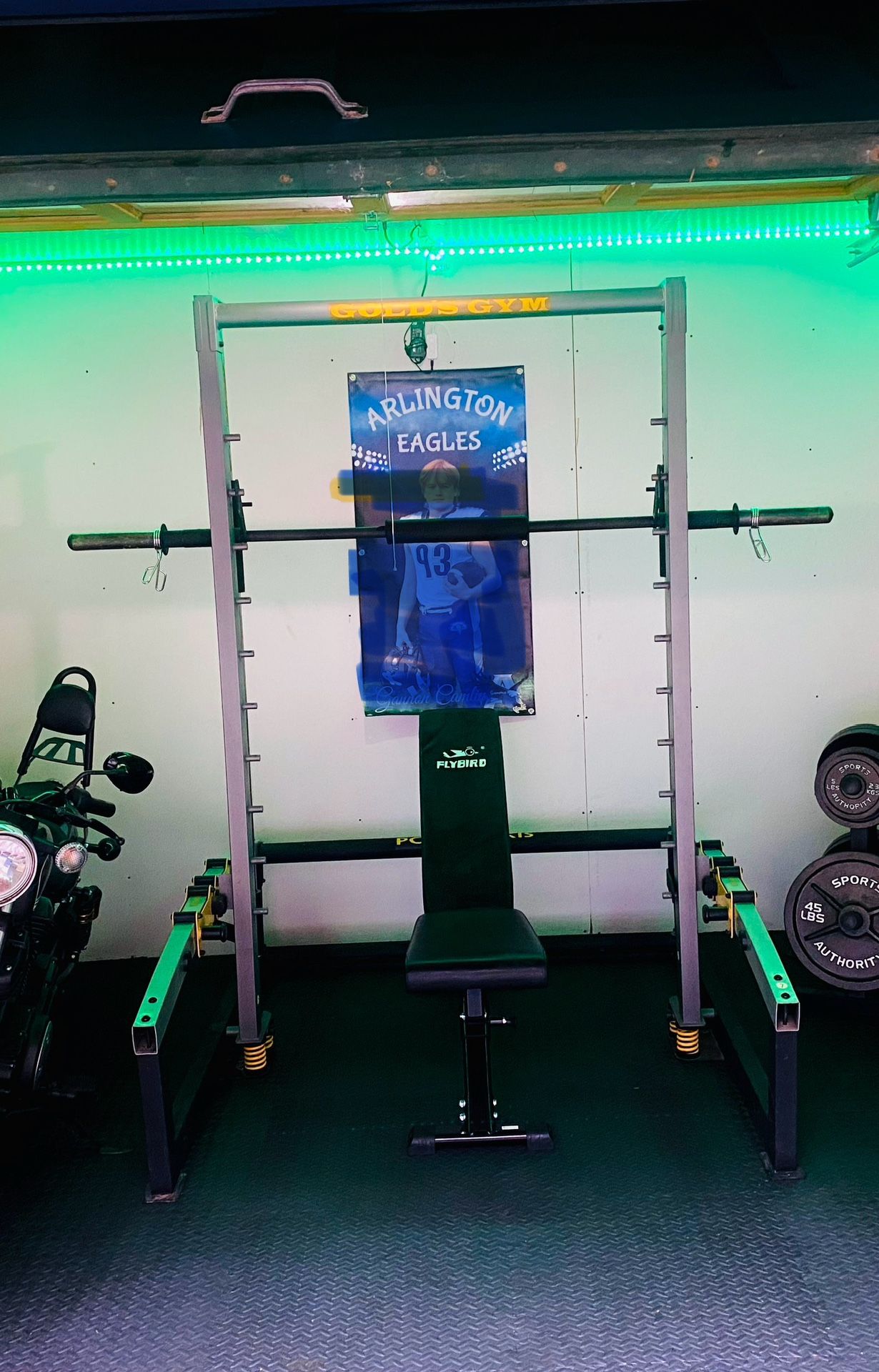 Weights-Gold’s Gym Smithrack-no plates or bench.
