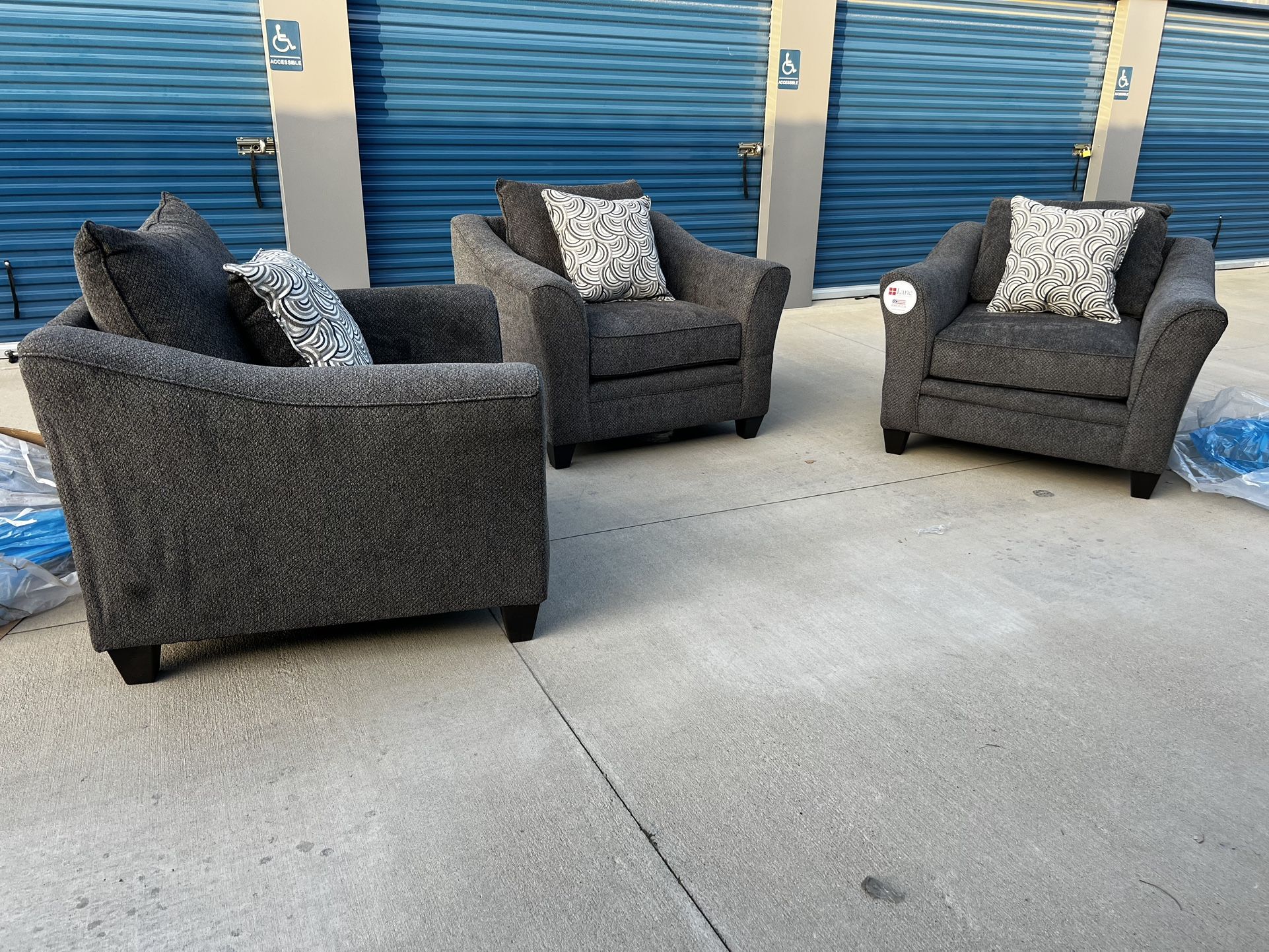 Brand New. (Set of 3) Lane Furniture Sofa Chair. Pewter color. $699