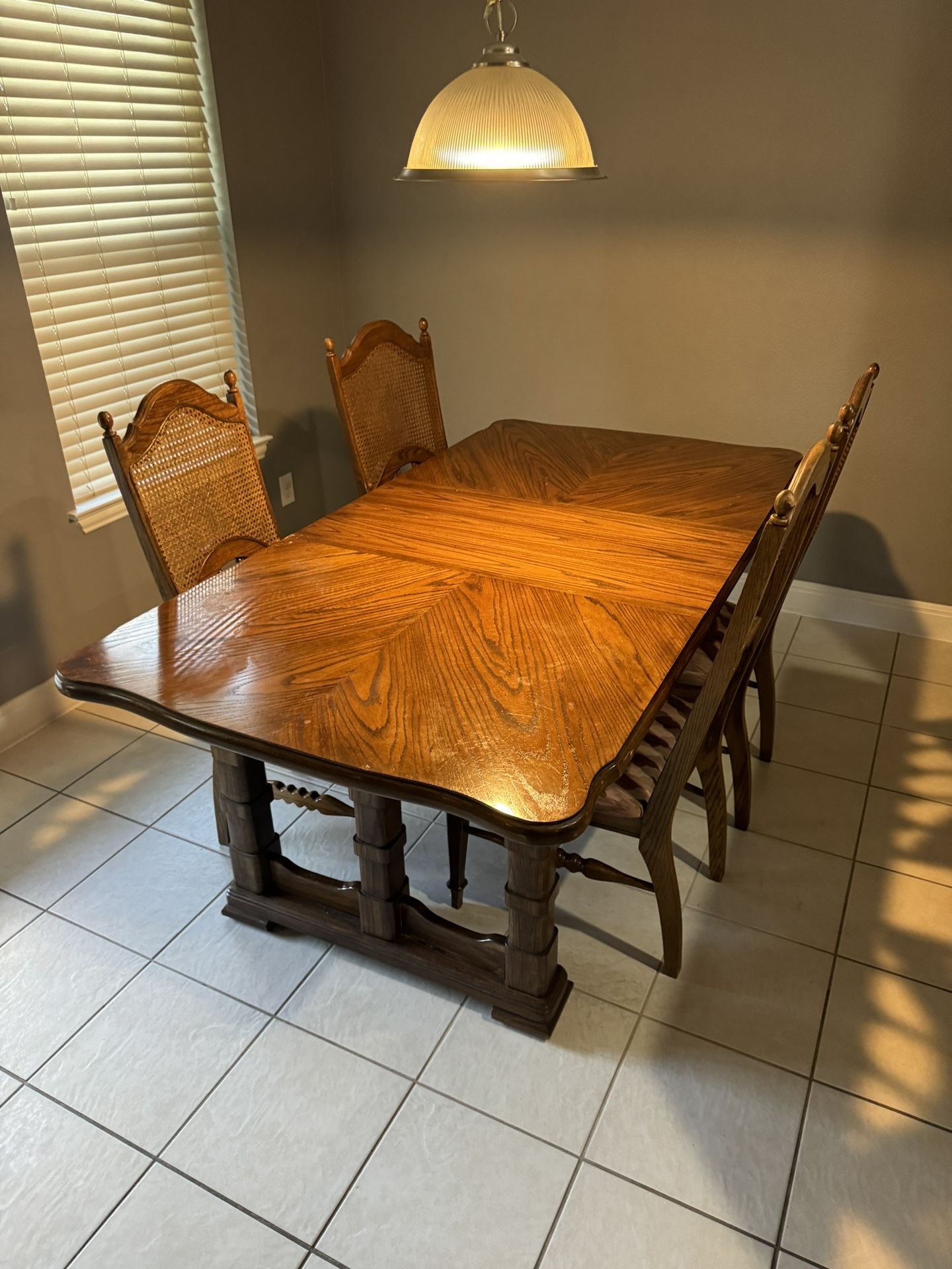Wood Table With Chairs And Extended Pieces 