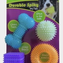 Gnawsome Interactive Durable Spiky Dog Chew Toys (4 Pack) Glow in the Dark