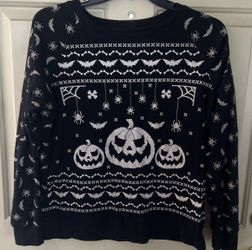 Black Halloween Pullover Spiders And Bats Size XL 15-17