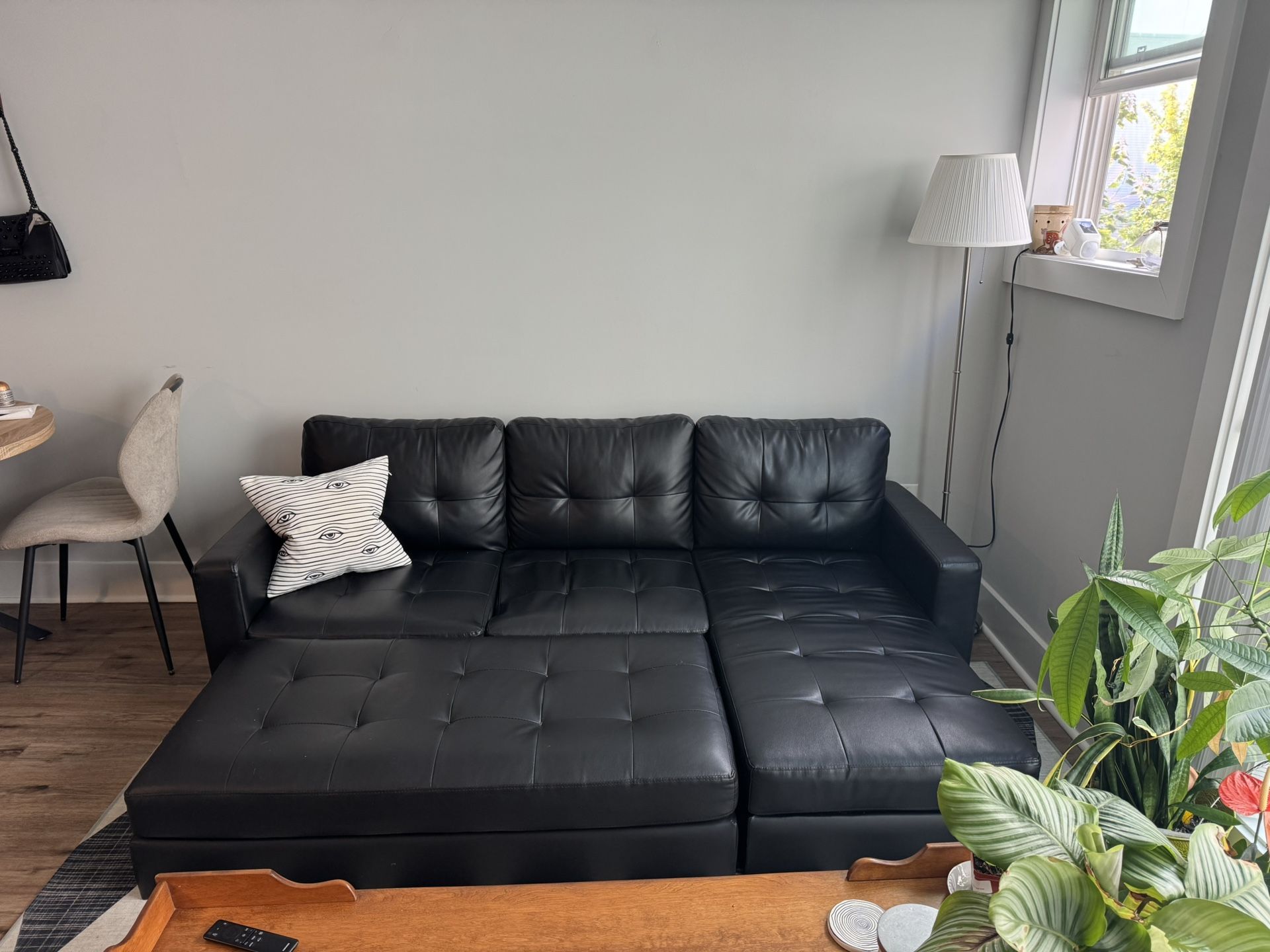 Black faux leather L Shape couch