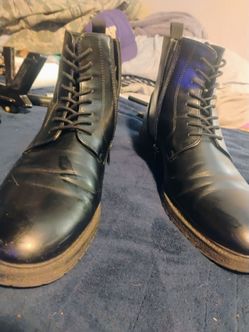 Black Leather Lace-Up Ankle Boots