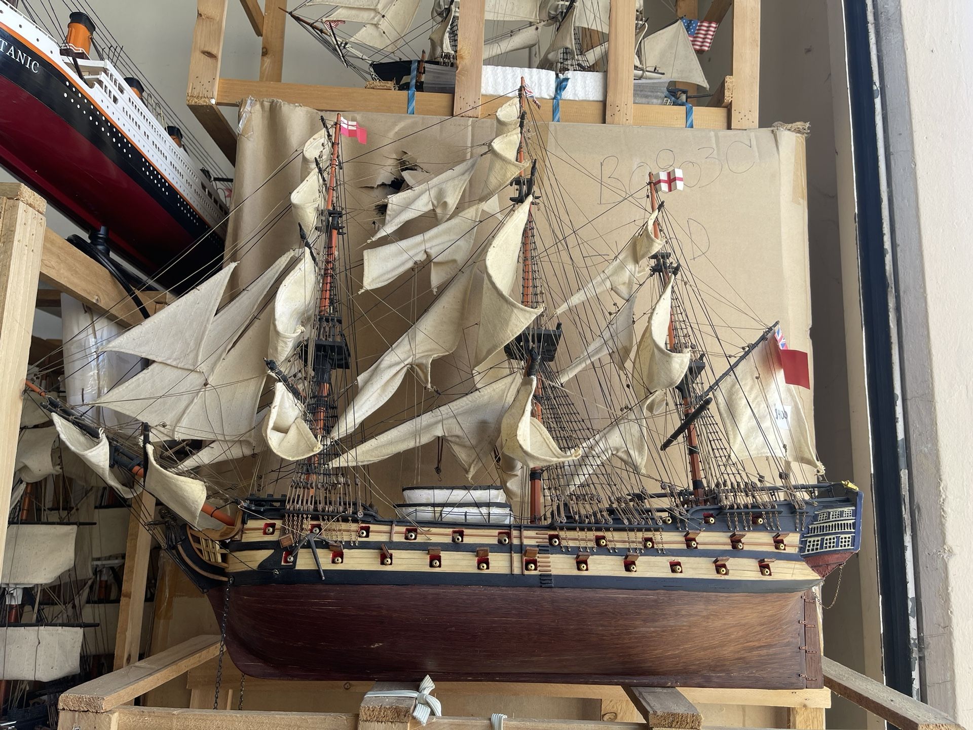 Wooden HMS Surprise Master and Commander Tall Model Ship 36”