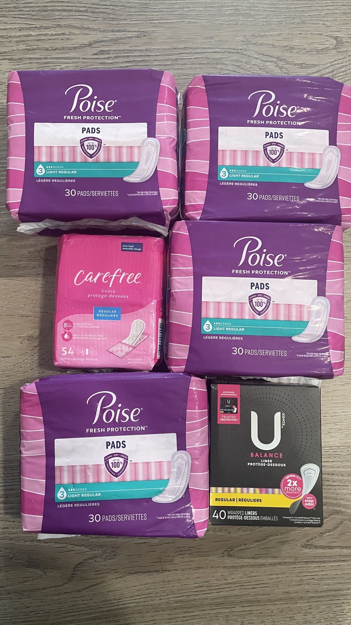 Poise pads and liners bundle $15