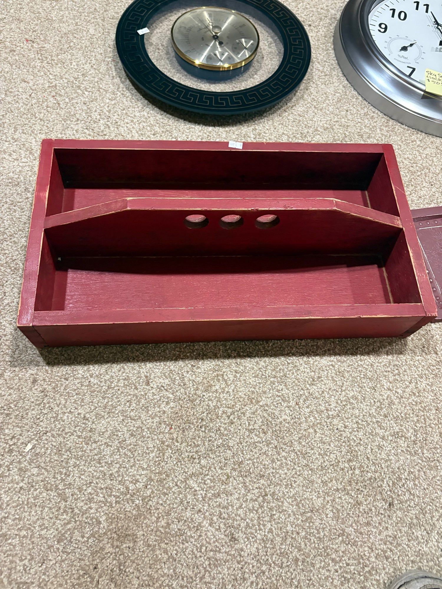 Rustic Red Wooden Storage Caddy with Handle