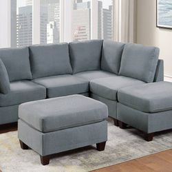 Brand New Grey 6pc Modular Sectional Sofa w Ottoman 