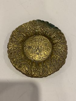 Vintage Middle Eastern Cast Brass Ornate Dish 4.5”