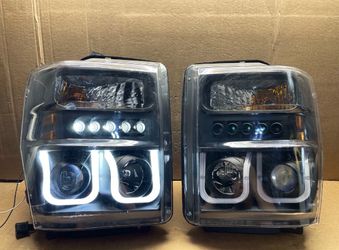 #OH198 2008-2010 FORD F250 F350 F450 BLACK LED HALOGEN HEADLIGHT PAIR