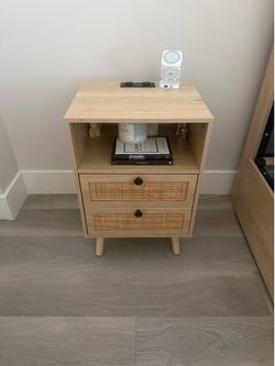 Bedside table with led lights and plug