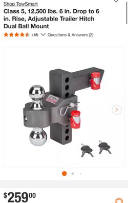 Class 5, 12,500 Ibs. 6 in. Drop to 6 in. Rise, Adjustable Trailer Hitch Dual Ball Mount