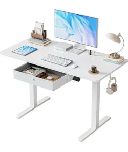 Brand New In Box Electric Standing Desk White Adjustable Height Sit Standup Table Drawer Home Office Computer Workstation Work Station 48 x 24 inches 