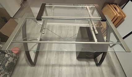 GlassDesk And Rolling Drawers