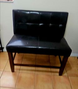 Black Faux Leather Tufted Bench with Back
