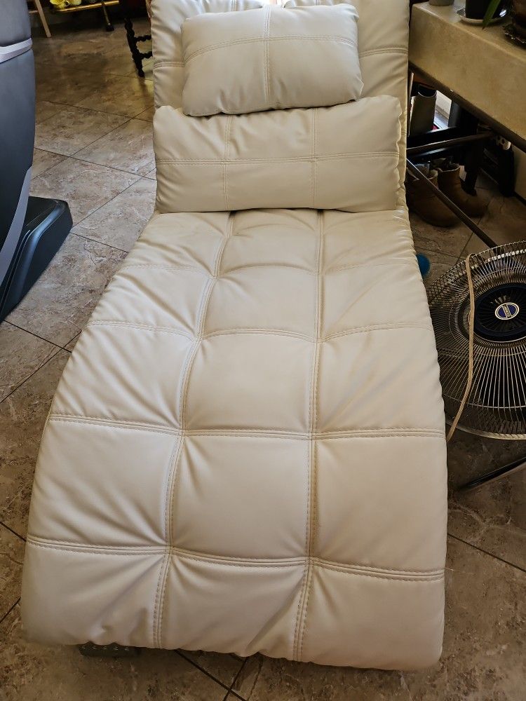 All White Leather Chaise 