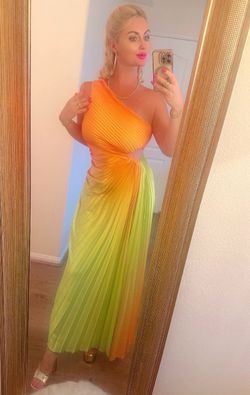 Orange green one shoulder dress