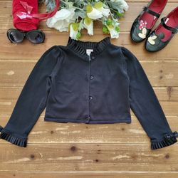 SIZE 6 GIRLS BLACK ELEGANT BUTTON FRONT PLEATED RUFFLE CARDIGAN 
